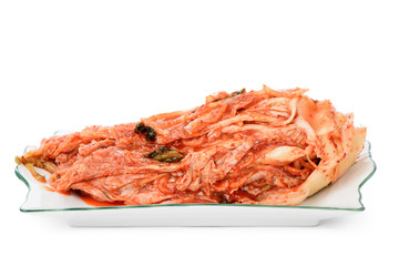 cutted Gimchi in a white dish