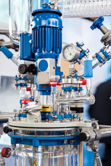 Basic Glass Reactor system for Pilot Plants. Closeup of chemical processing

