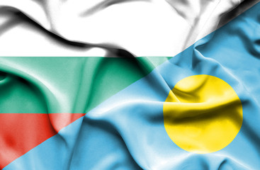Waving flag of Palau and Bulgaria