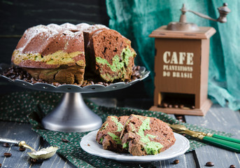 Chocolate cake with tea match