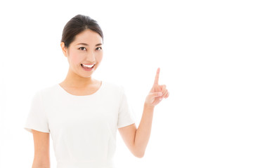 attractive asian woman on white background