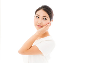 attractive asian woman on white background