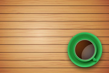Green Cup of coffee or tea on the table dark wood