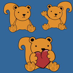 cute baby squirrel cartoon lovely set in vector format