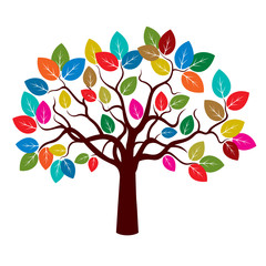 Tree with Color Leafs. Vector Illustration.