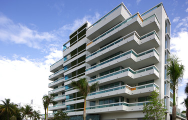 Miami Beach modern architecture on a blue sky