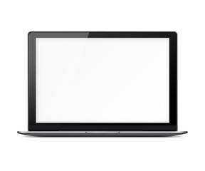 Laptop with blank white screen.