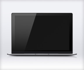 Laptop with black screen.