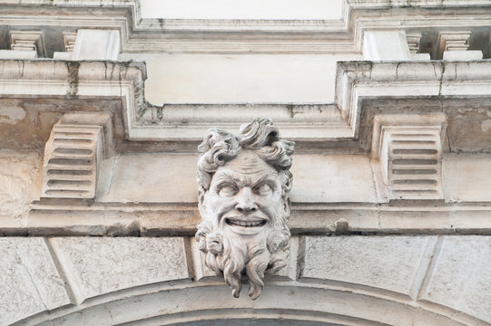 White stone mascaron of the baroque Leone Montanari palace, 1678,  in Vicenza