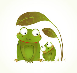 Naklejka premium Two Frogs Mother and Baby Childish Animal Cartoon