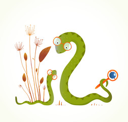 Fototapeta premium Mother Snail with Rattle and Baby Childish Animal Illustration