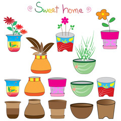 Set of colorful flowerpots,Vector illustrationcolorful flowerpots set 2