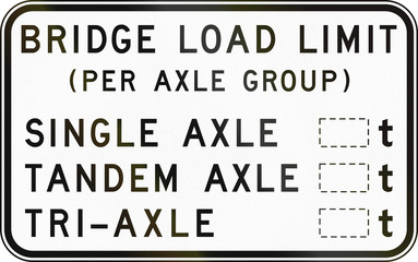 Australian regulatory sign: Bridge load limits per axle group, with copy space