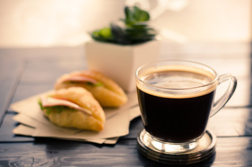 Breakfast and coffee in the morning