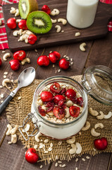Domestic cherry yogurt with wonder chia seeds and granula
