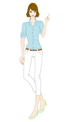 Bobbed Hair women Gesturing-Pointing-full length