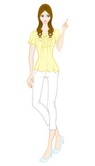 Long Hair women Gesturing-Pointing-full length