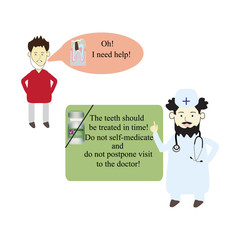 The patient asks the doctor to help cure a tooth. Vector © timonina