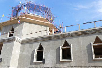 The structure of buddhist pagoda during construction