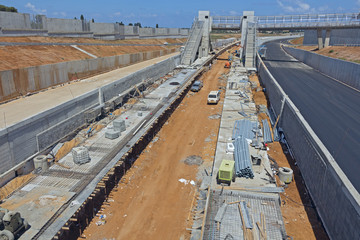 Fototapeta premium Paving a new road. Laying of new high-speed roads in Israel. 
