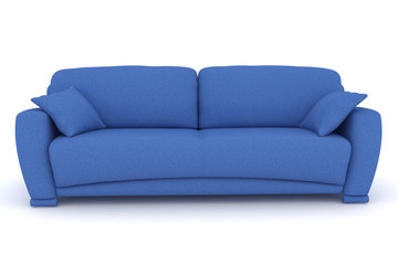isolated blue sofa with pillows.