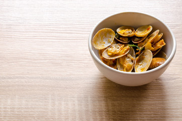 Stir fried clams with roasted chili paste, Thai food