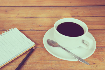 cup of coffee on a wooden table