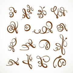 Set of calligraphic flourishes asymmetrical on a white backgroun