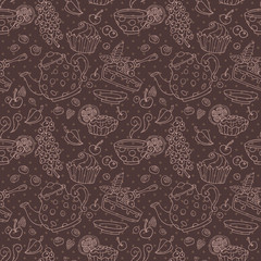 Ornament seamless pattern with tea party objects