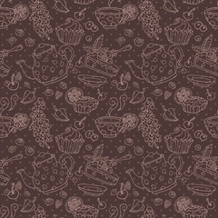 Ornament seamless pattern with tea party objects
