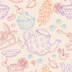 Ornament seamless pattern with tea party objects © Yuzach