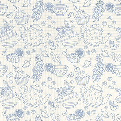 Ornament seamless pattern with tea time objects © Yuzach