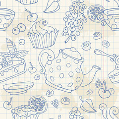 Ornament seamless pattern with tea time objects