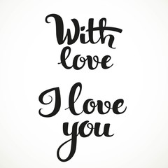 I love you and with love calligraphic inscription for invitation