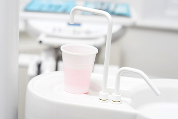 Cup of water in dental clinic