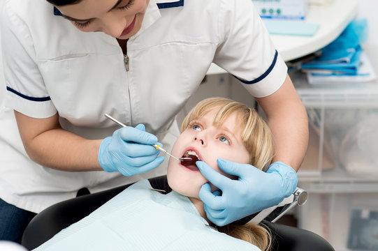 Little girl on dental check up.