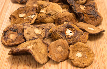 Dried mushrooms on canvas