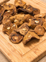 Dried mushrooms on canvas