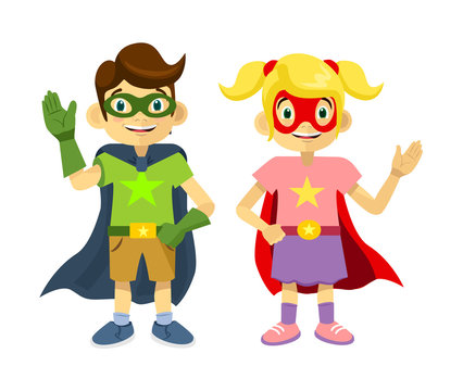 Children superheroes. Vector flat illustration