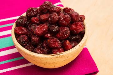 dried cranberries on canvas close up