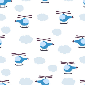 kids seamless pattern: Aircraft and clouds