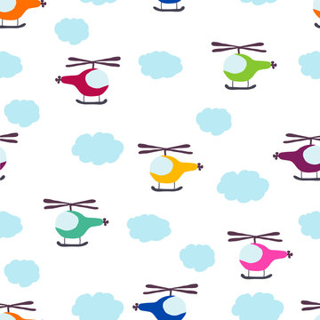 kids seamless pattern: Aircraft and clouds