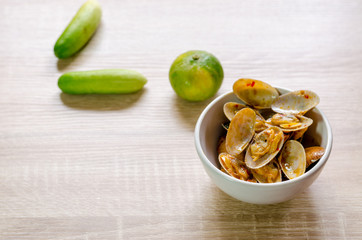 Stir fried clams with roasted chili paste, Thai food