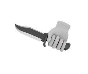 Hand in a white glove holding a knife. 3d render. White backgrou