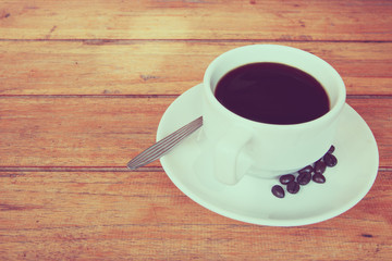 a cup of coffee on a wooden