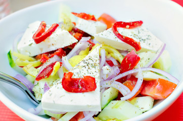 Greek salad vegetables and cheese