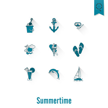 Summer and Beach Simple Flat Icons
