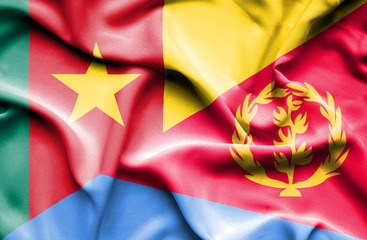 Waving flag of Eritrea and Cameroon