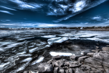 Glacier lake in winter