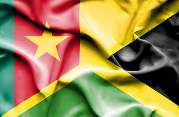 Waving flag of Jamaica and Cameroon